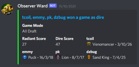 screenshot of winning game report